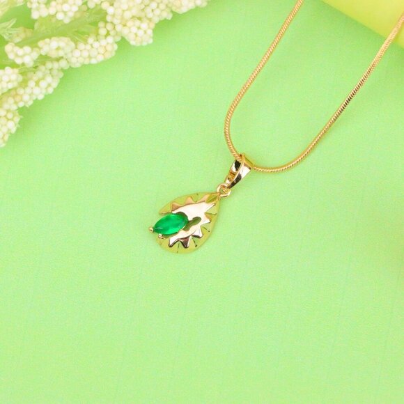 "Teardrop Leaf Pendant with Marquise Green Stone in Gold Finish, XPPT1726 - Picture 10 of 13